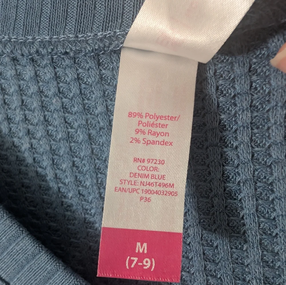 No Boundaries Long Sleeve Top Waffle Knit Blue - Picture 3 of 4